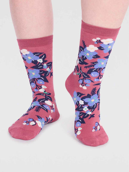 Arya Bamboo Floral Socks - Dusty Pink