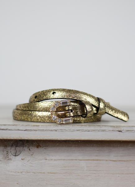 Narrow Belt Leather Metallic Gold