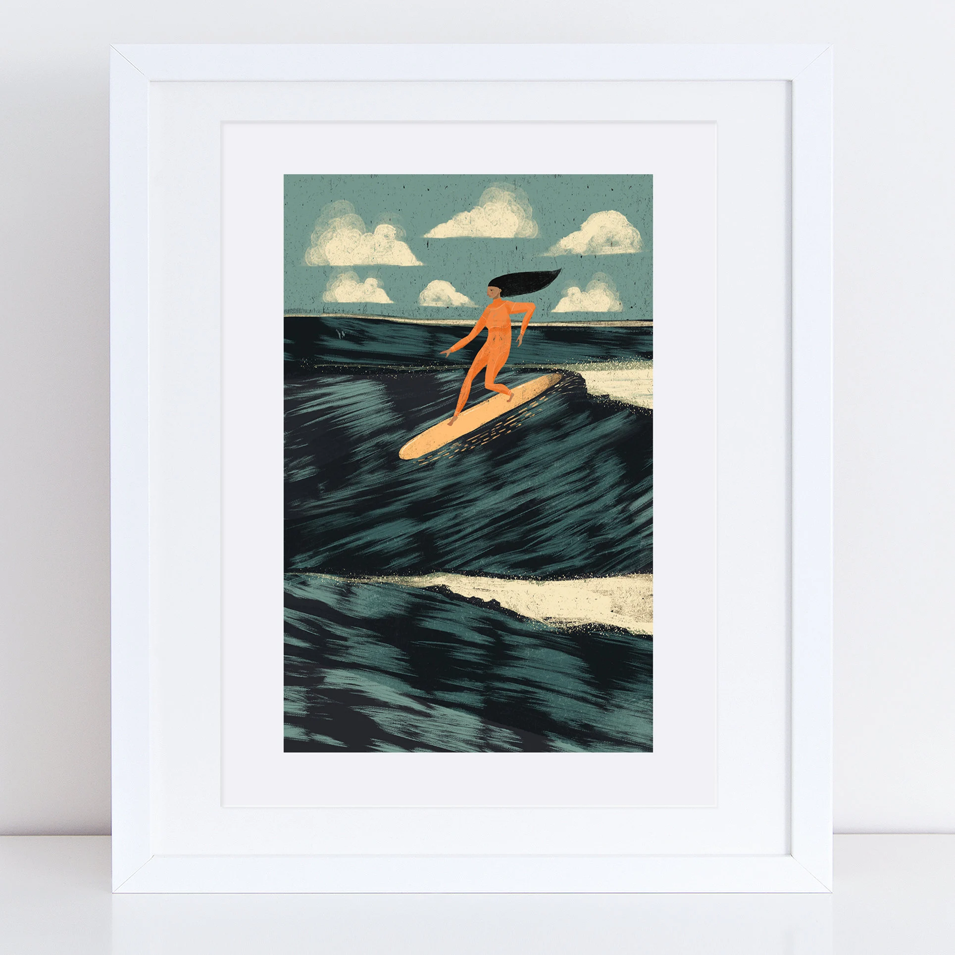 Jago Illustration Surfing Lady A4 Print