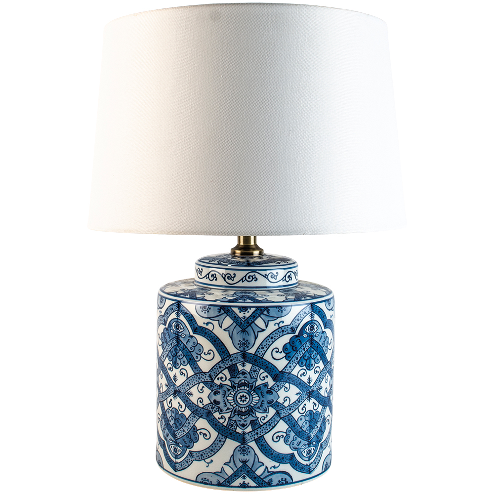 Ruban Blue and White Lamp with White Shade 