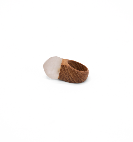 Crystal Quartz & Oak Ring - Size P