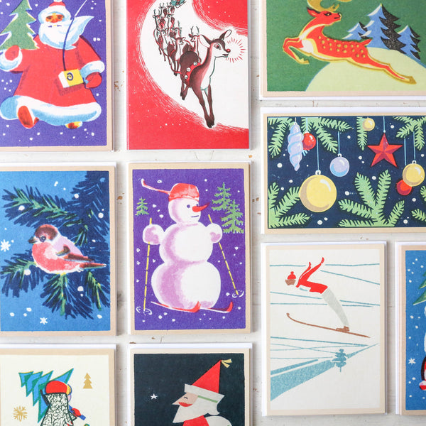 Pack Of 5 Vintage Matchbox Design Christmas Cards