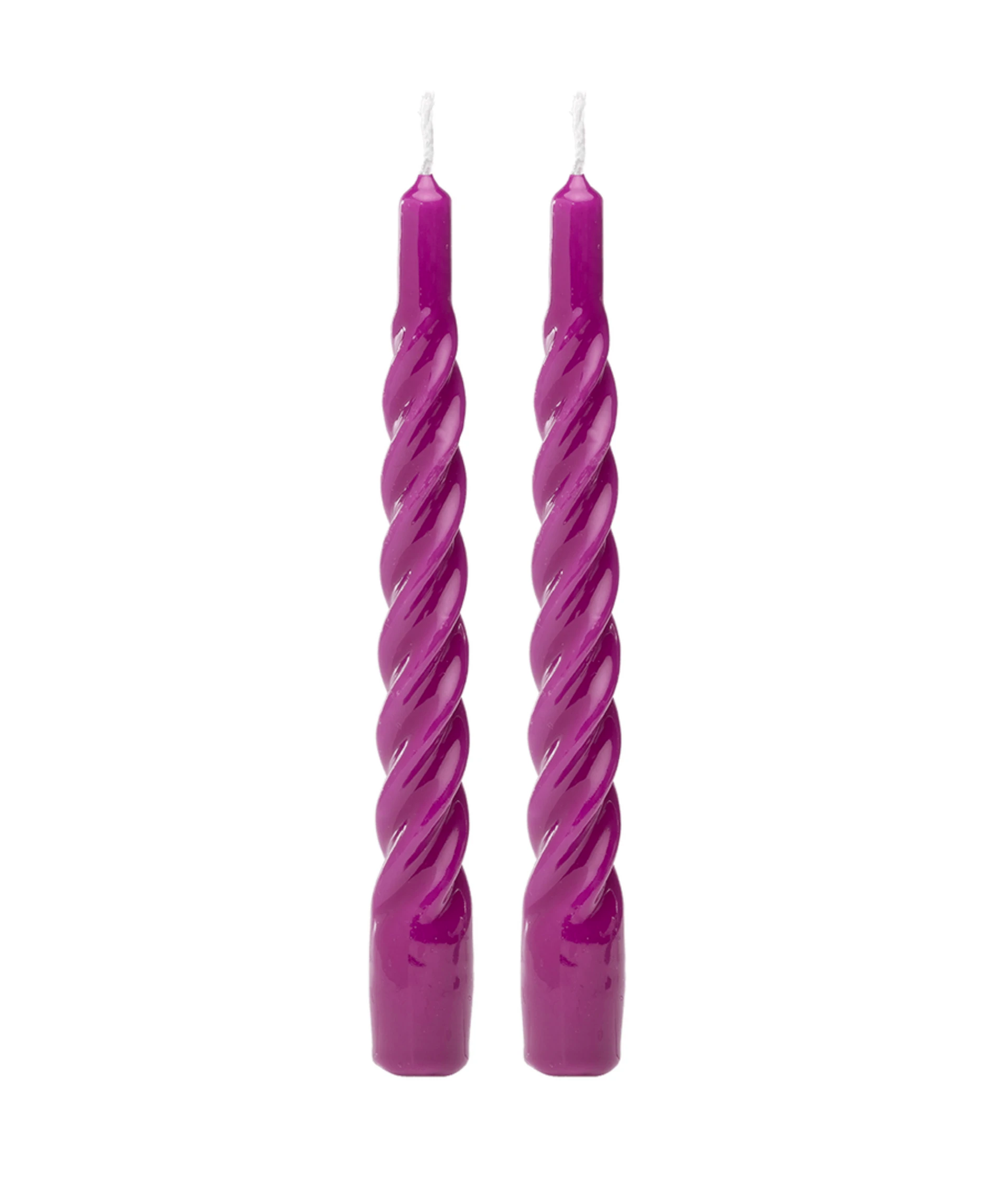 Anna + Nina Shiny Dark Purple Twisted Candles (set Of 2)