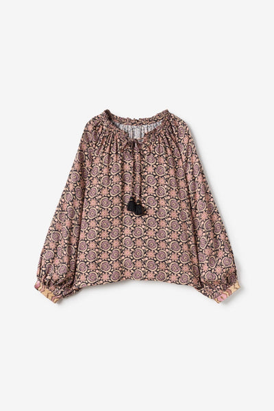 Lacerta Ribbon Trimmed Printed Blouse Pink