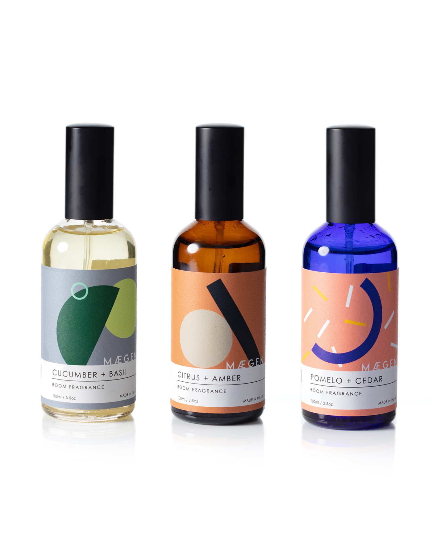 Trio Room Fragrance Set Citrus & Amber Cucumber & Basil Pomelo & Cedar