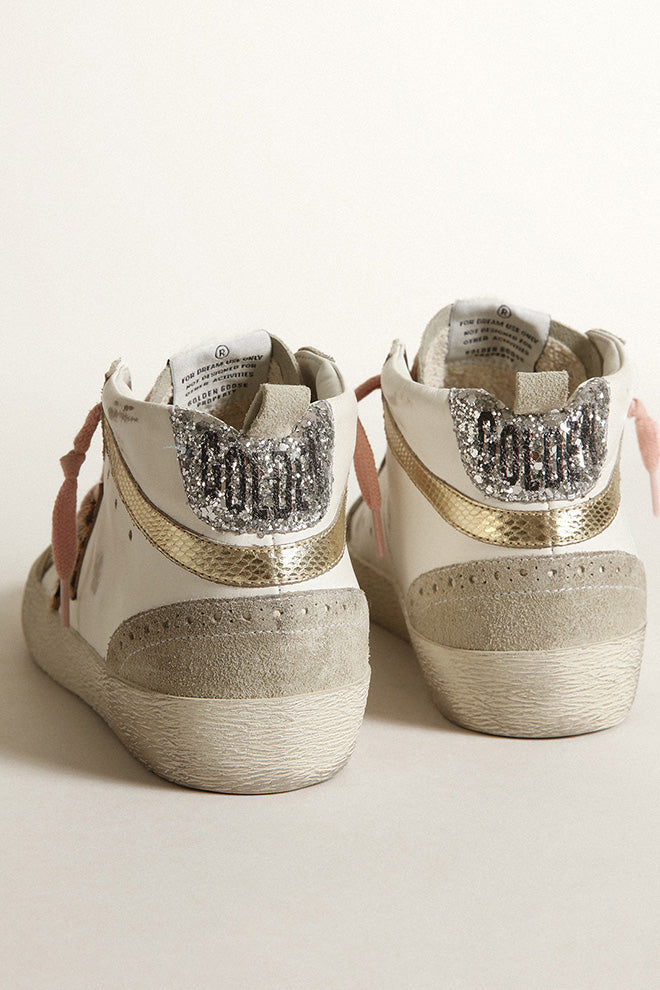 Golden Goose Mid Star Leather Upper Suede Toe And Spur Mini Leo Star Mini  Viper Print Wave Glitter Heel