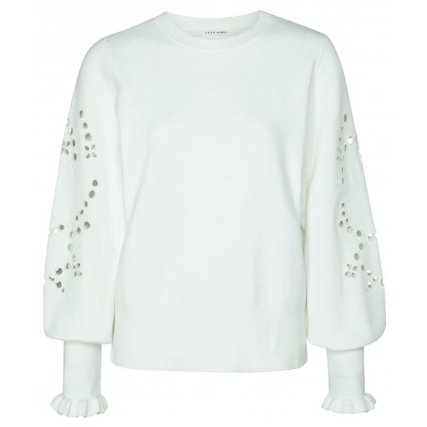 Yaya Laser Cut Embroidery Sweater - White 