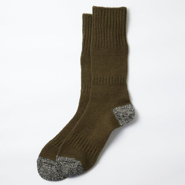 Guernsey Pattern Crew Socks Light Olive & Black Mix R1378