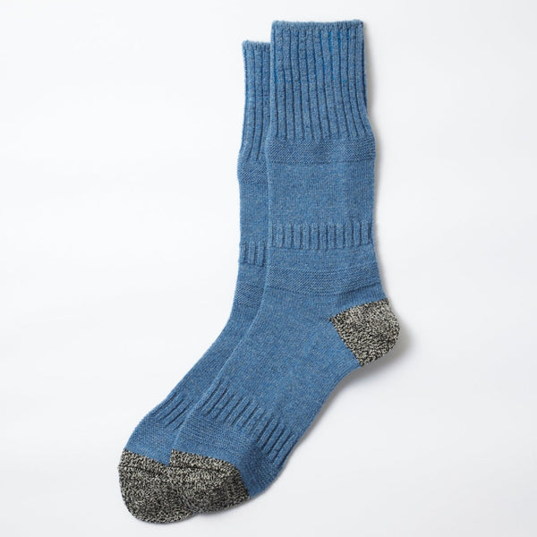 Guernsey Pattern Crew Socks Light Blue & Black Mix R1378