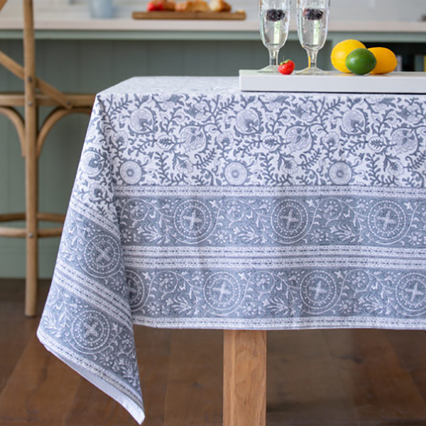 Trouva: Kandla Grey Hand Block Print Table Cloth, 230 X 140cm