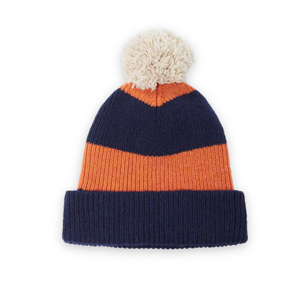 Universal Works Bobble Hat Eco Wool Stripe Navy/orange 27421