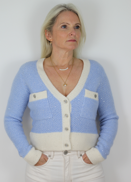 Sequin Cardigan Summer Sky Frost