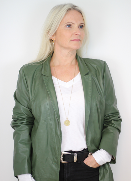 Coco Thin Leather Blazer Bronze Green