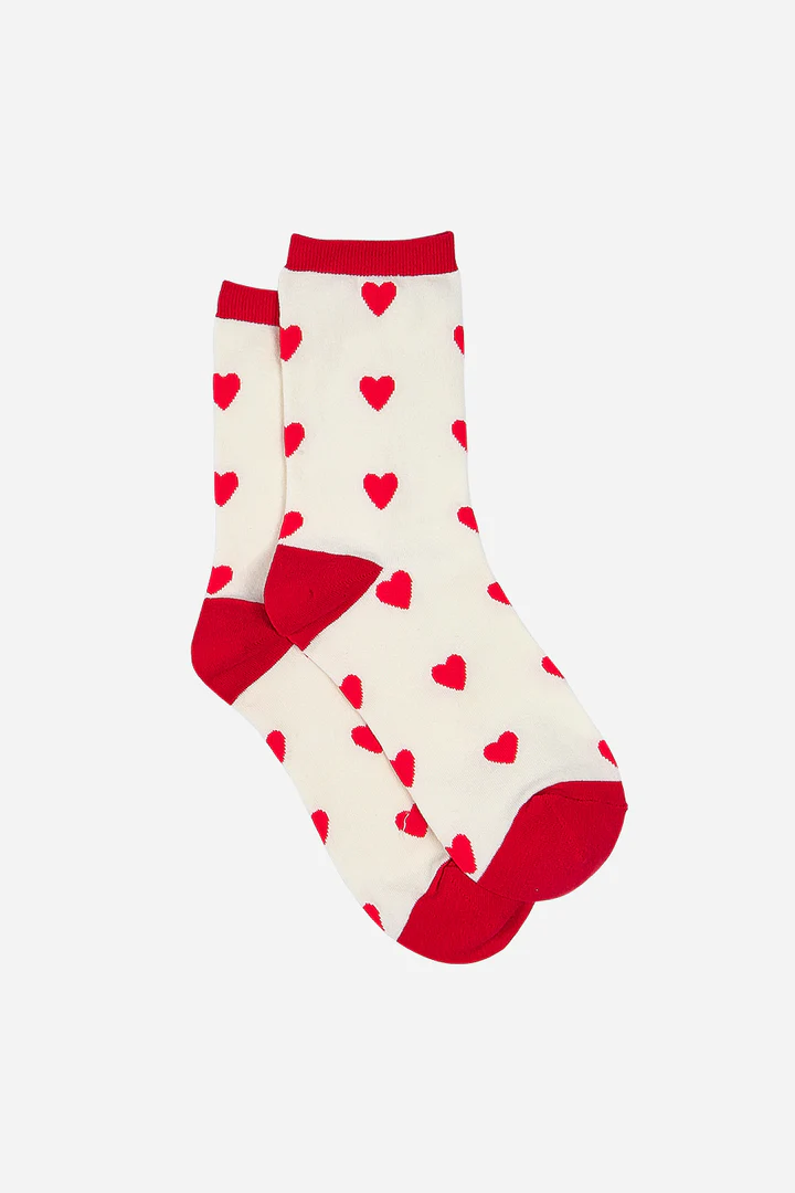 Miss Shorthair Womens Red Heart Print Bamboo Socks