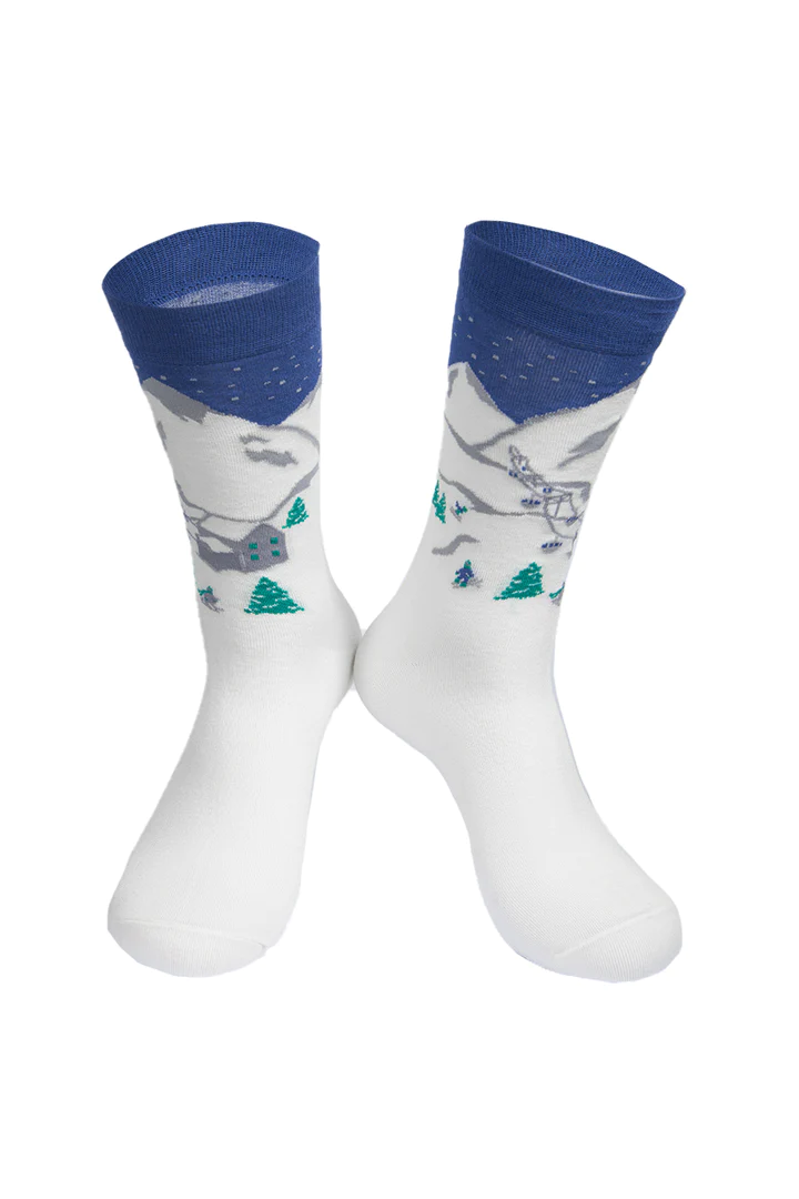 Miss Shorthair Mens Snow Mountain Print Bamboo Socks