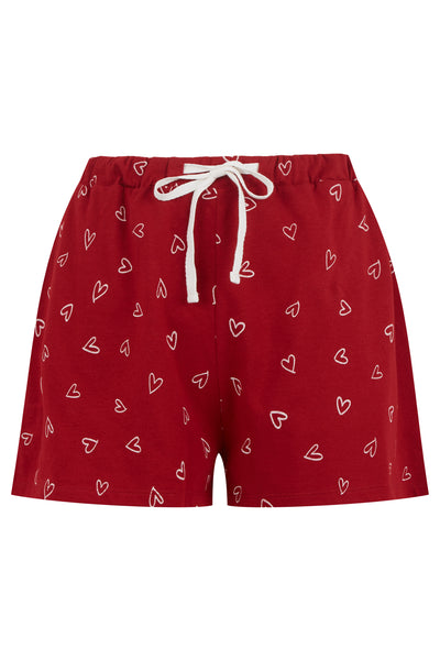 Organic Cotton Pajama Shorts Red - Hearts