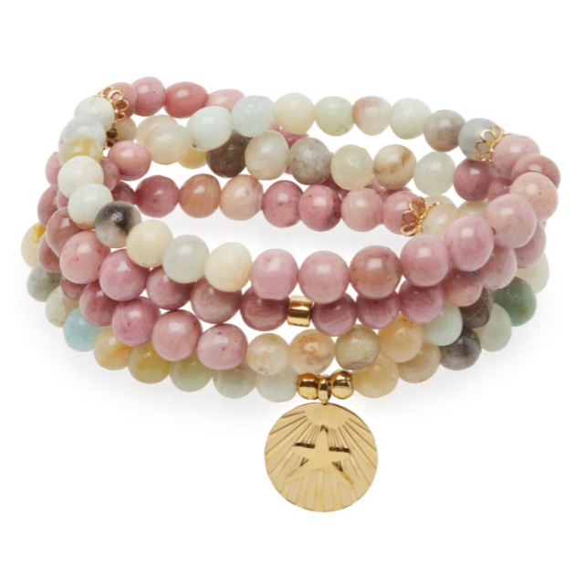 Ocean Mala Bracelet In Amazonite & Rhodochrosite - Karma Yoga Shop