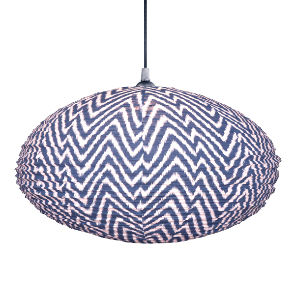 Curiouser and Curiouser Small 60cm Cream & Blue Zig Zag Cotton Pendant Lampshade