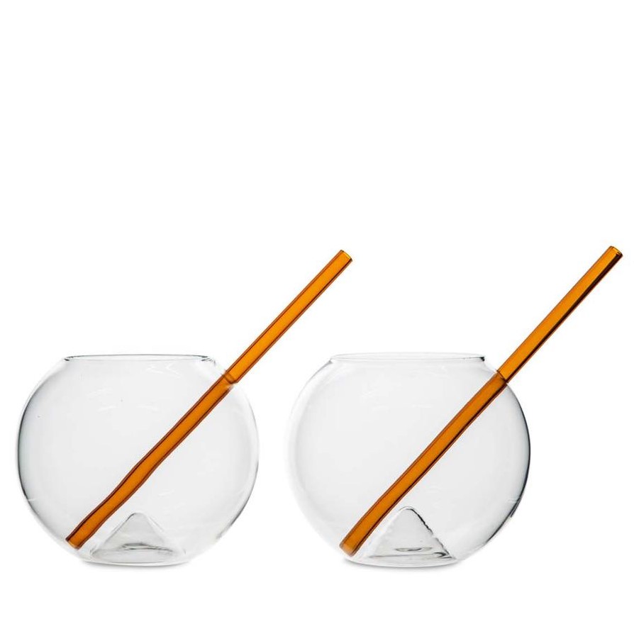 ByOn Set of 2 Clear Glass with Amber Straw