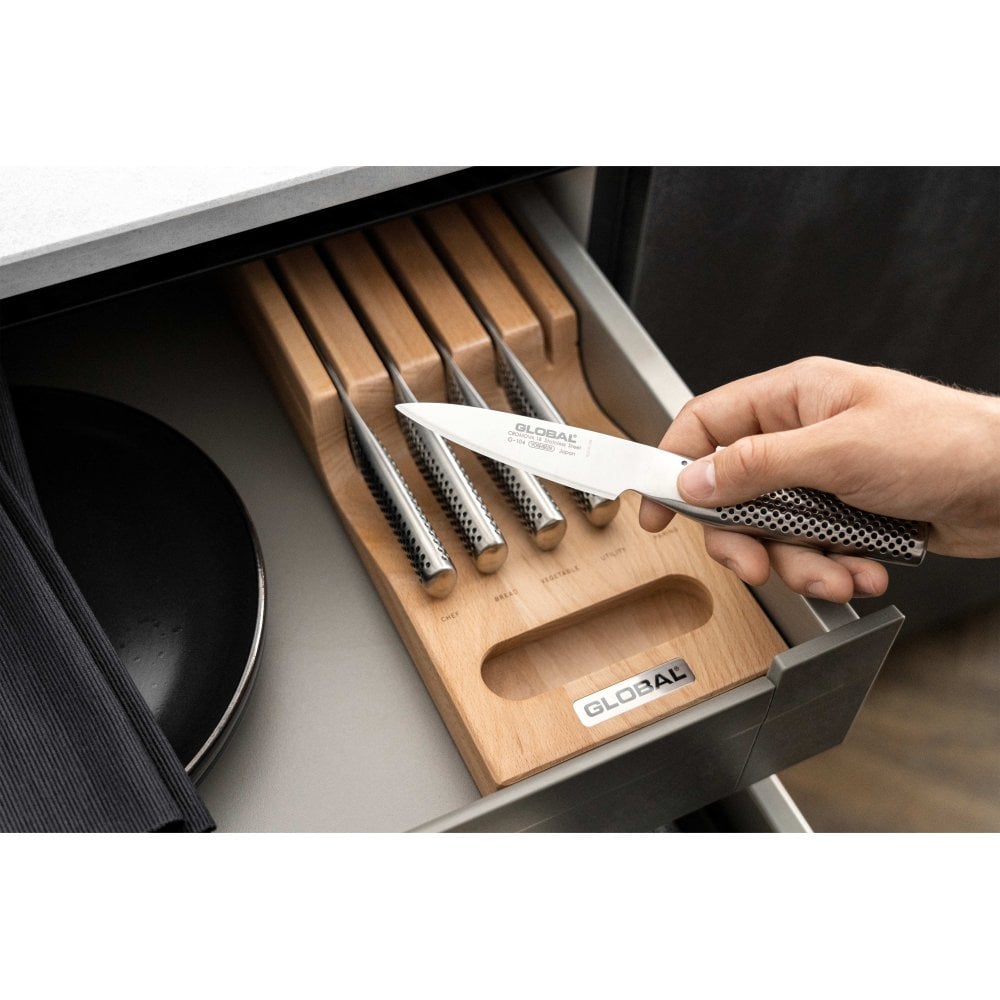 Buy Global  G-88/239511 5 Piece Kitchen Knife Set & Storage Dock – Potters  Cookshop