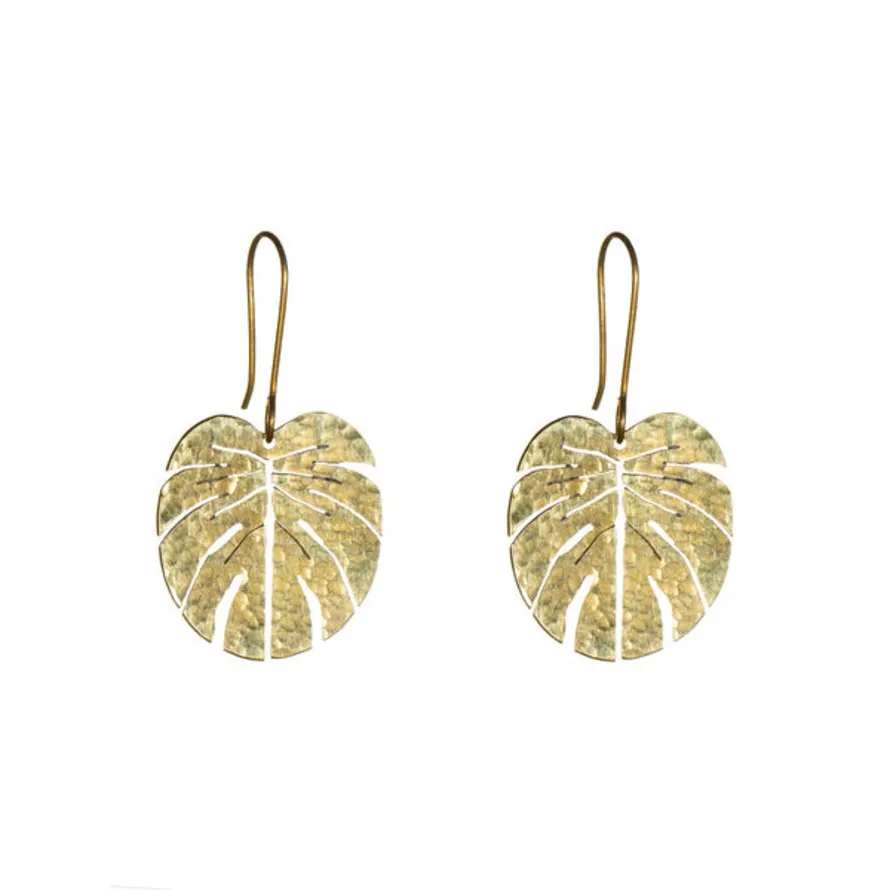 Just Trade  Hammered Tropical Leaf Earrings 