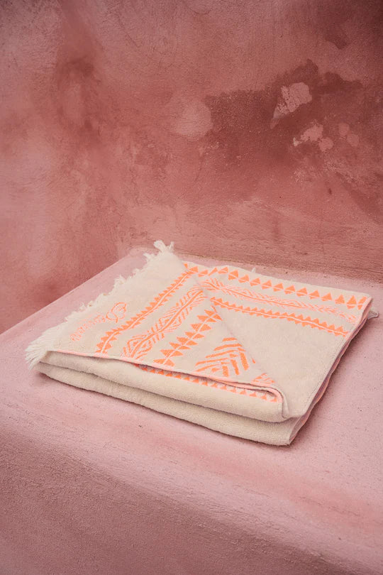 Towel Neon Orange And Off White