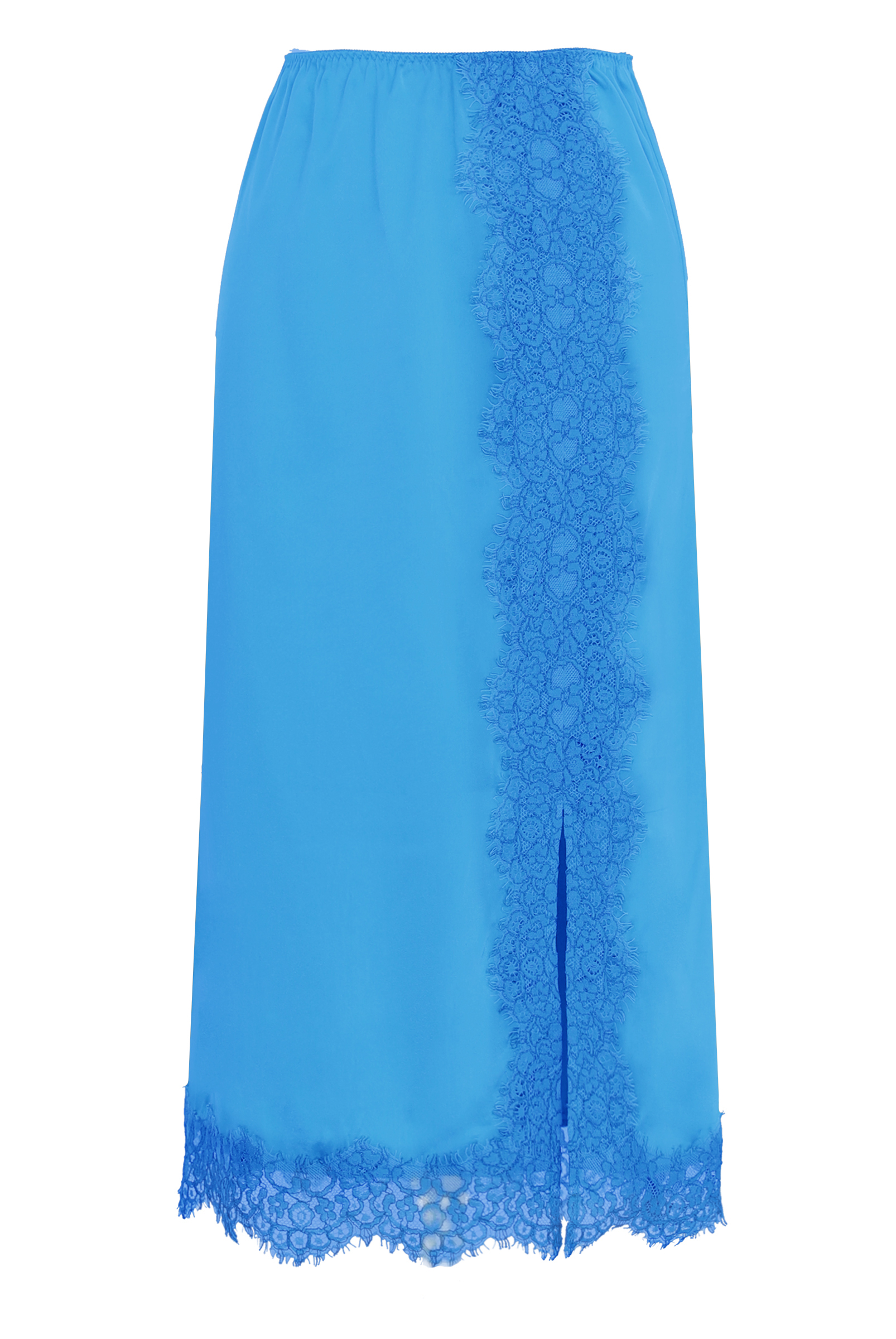 Jade Silk Skirt With Lace - Malibu Blue