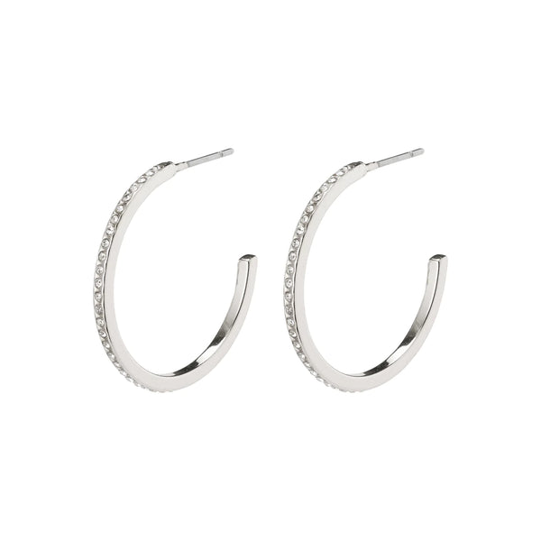 Roberta Crystal Semi Hoops - Silver