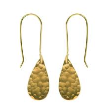 Just Trade   Hammered Brass Raindrop Earrings