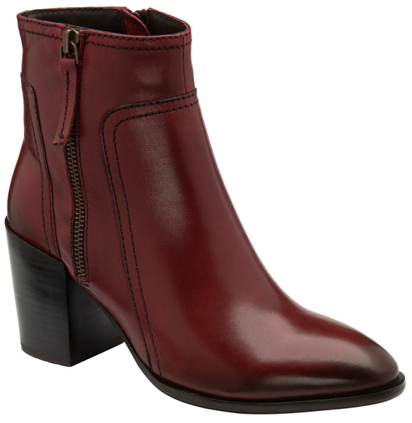 Ravel Dark Red Leather Fossa Heeled Ankle Boots
