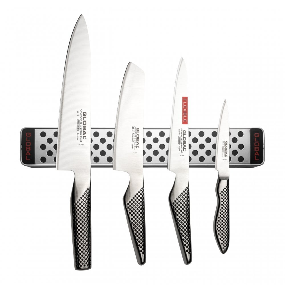 Global Set of 4 Magnetic Knife with Rack