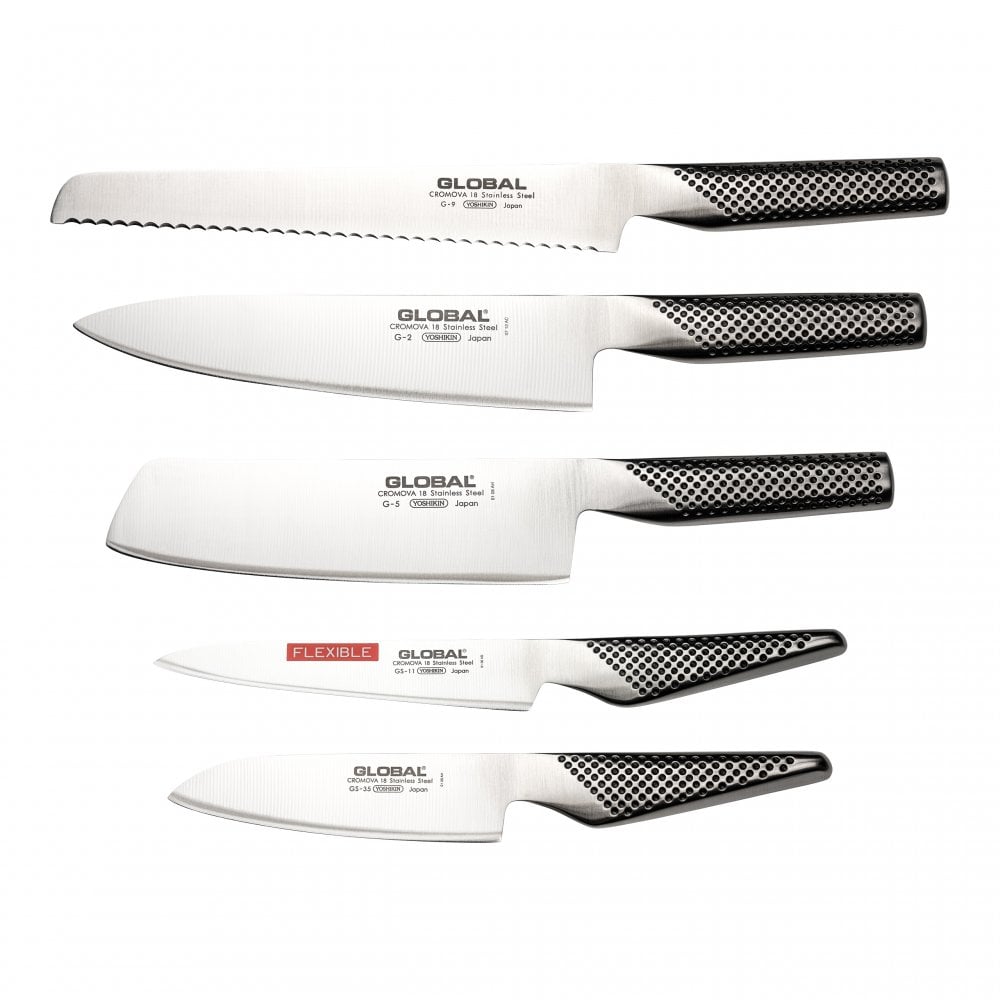 Global Set of 5 G 88 2593511 Kitchen Knife with Storage Dock