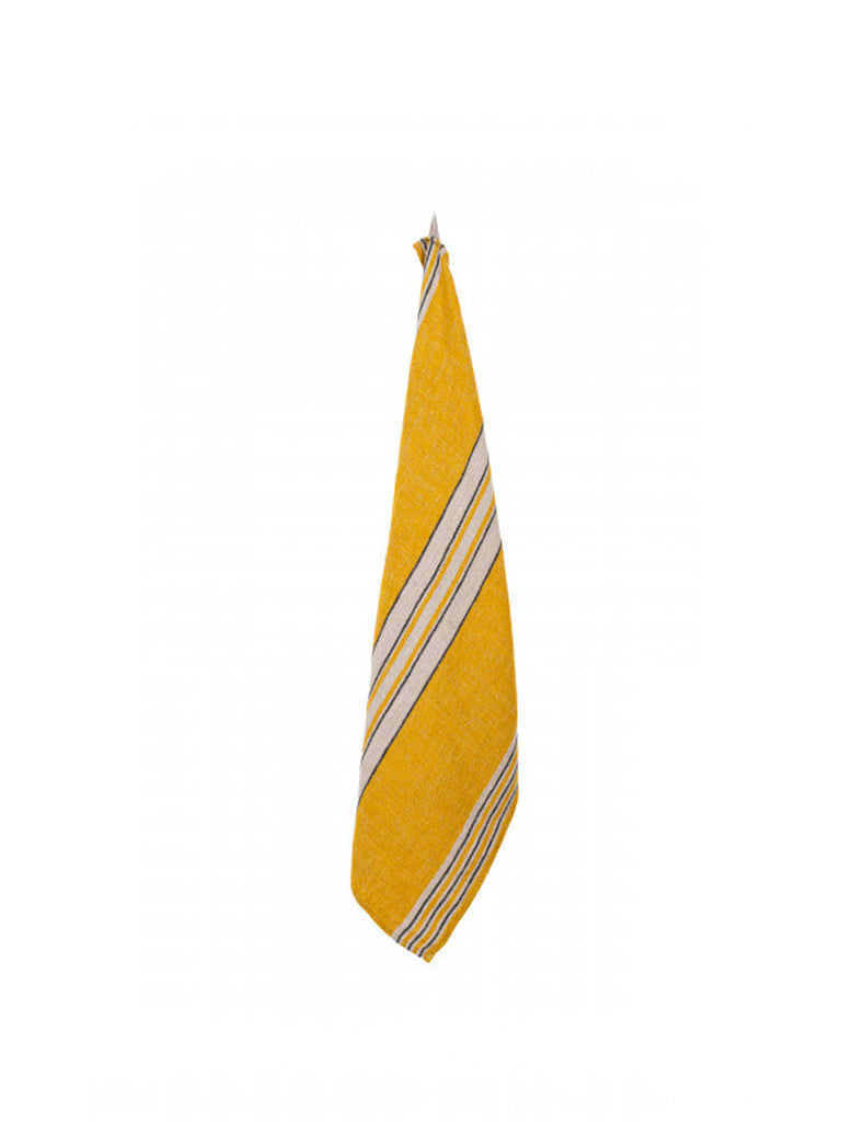 Linen Stripe Tea Towel In Saffron