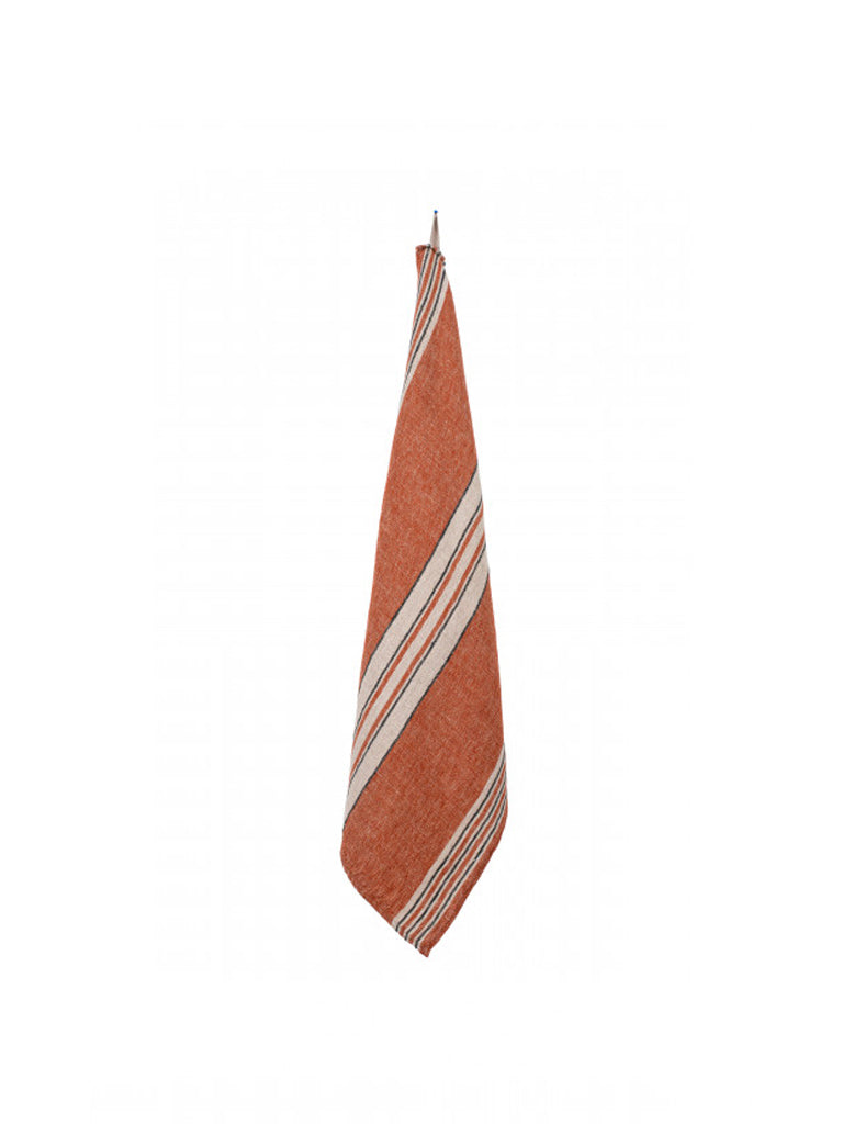 Linen Stripe Tea Towel In Copper