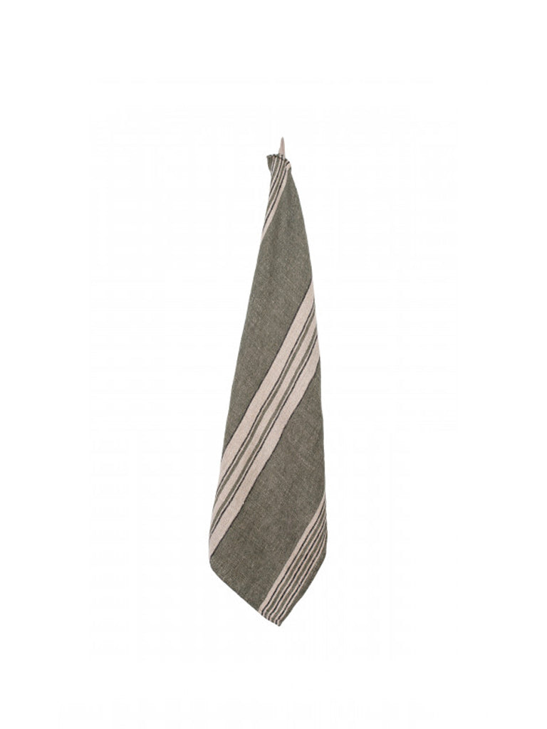 Linen Stripe Tea Towel In Khaki