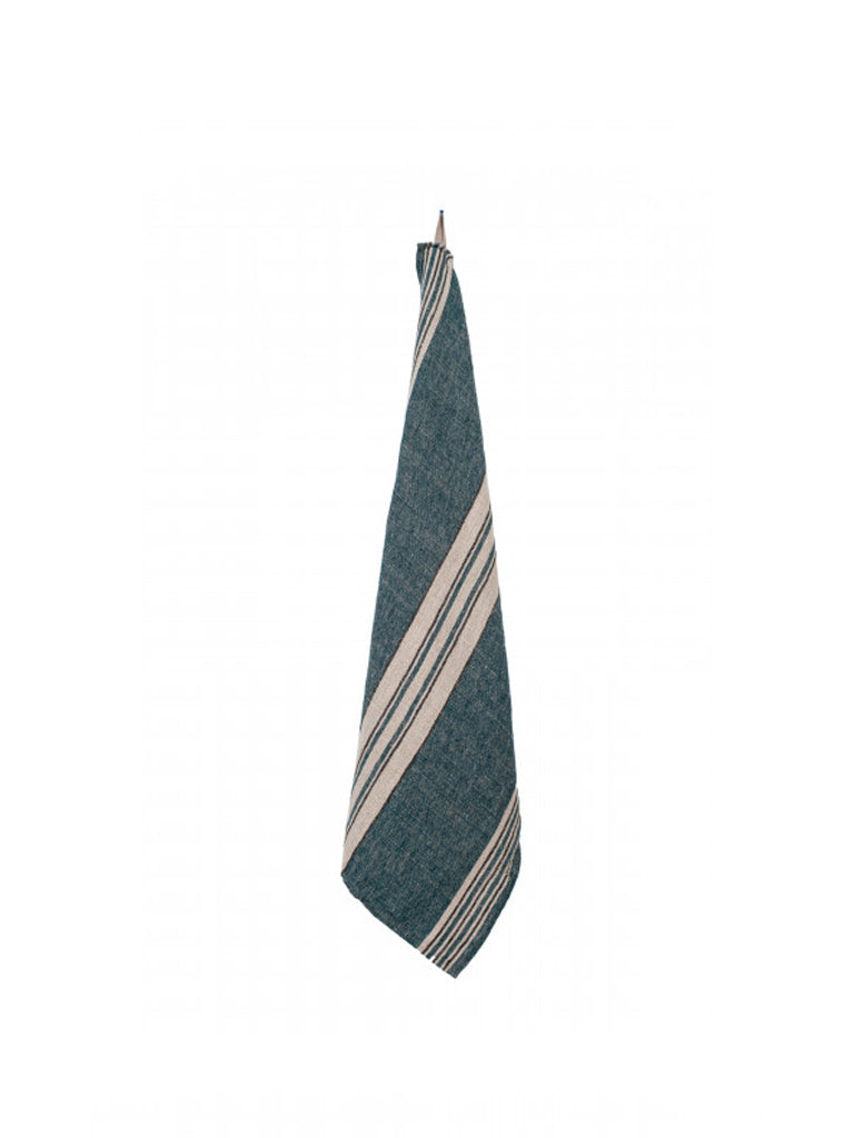 Linen Stripe Tea Towel In Prussian Blue