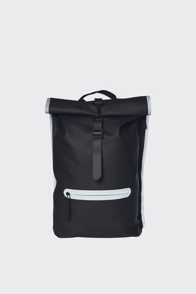 Rains Rolltop Reflective Rucksack Backpack In Black / Silver