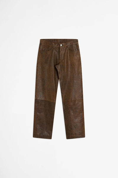 Loose Leather Pants Rust Brown