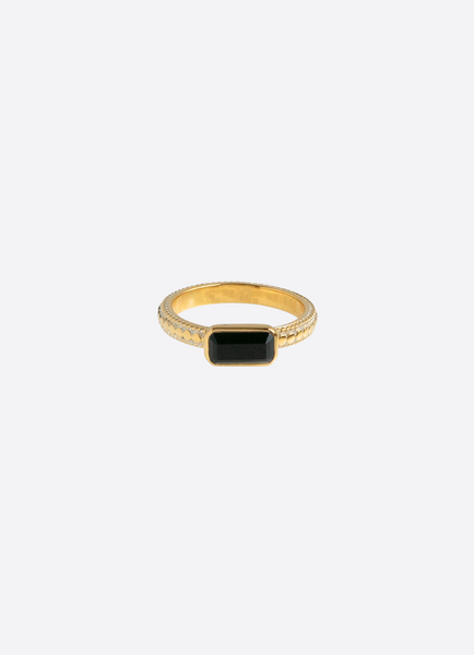 Small Rectangular Ring Gold Onyx