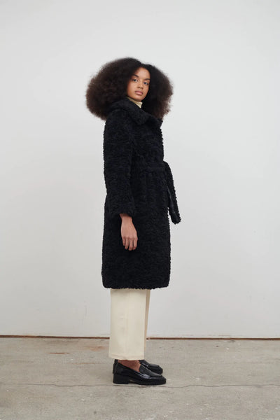 Katrina Belted Faux Fur Coat Black