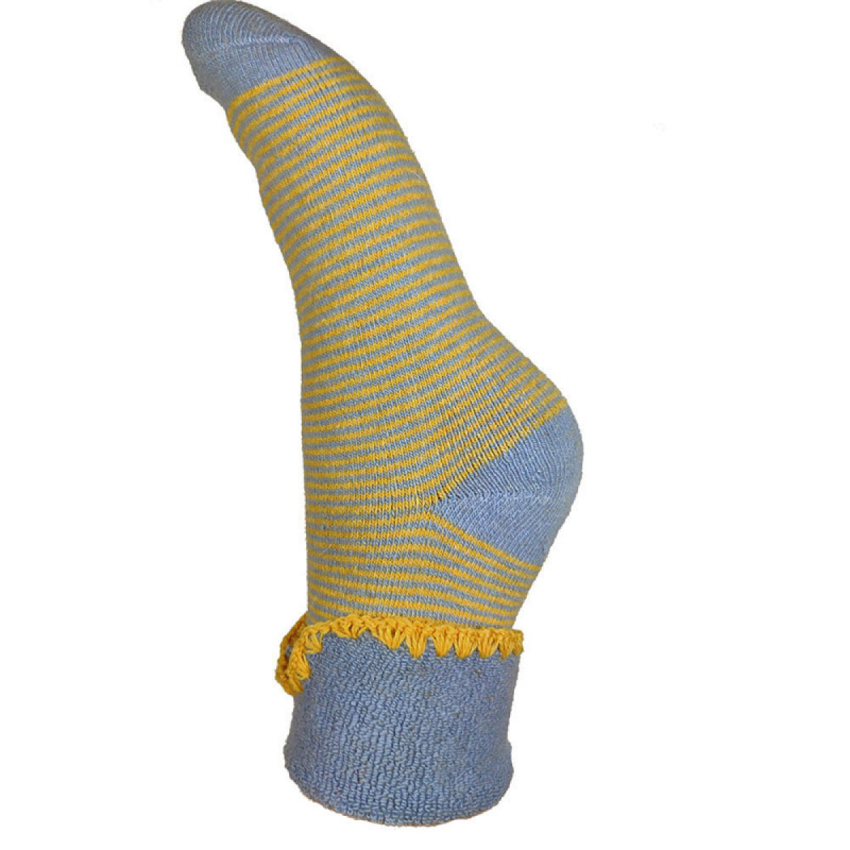 Blue and Mustard Stripe Cuff Socks