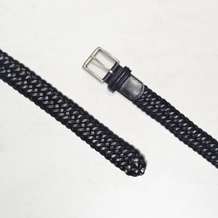Classic Woven Leather Belt Navy