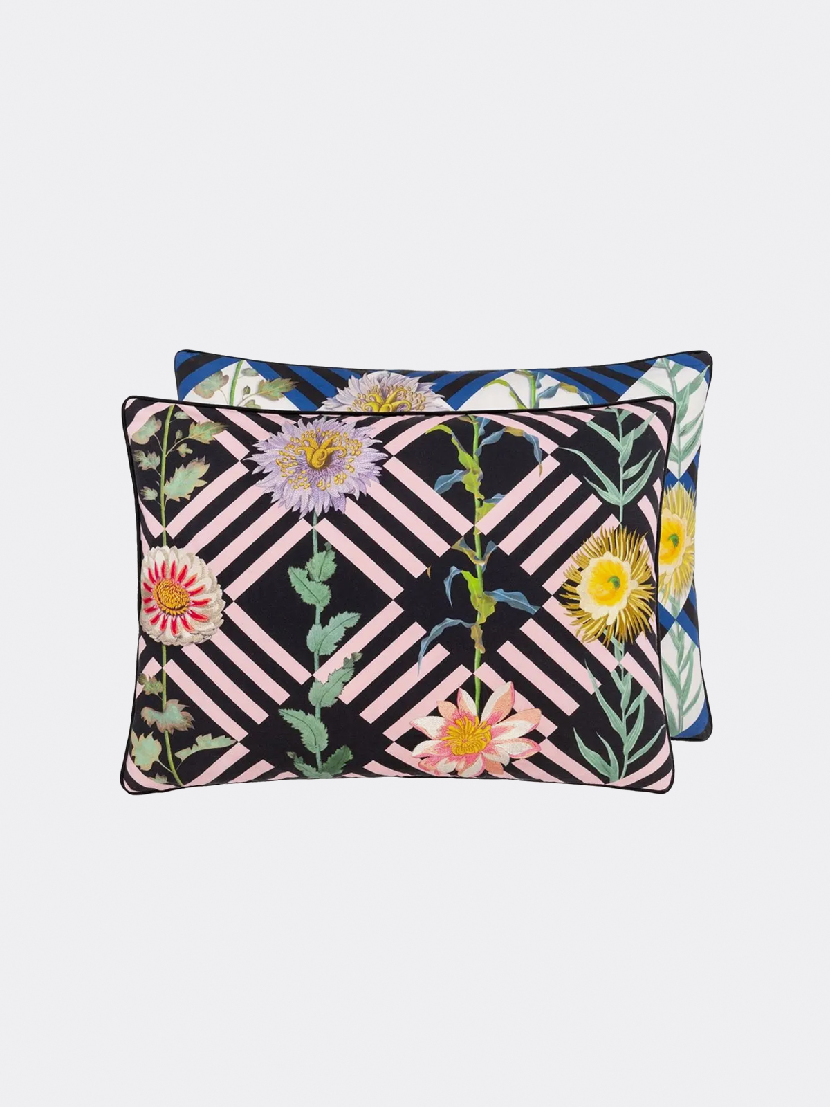  Christian Lacroix Chequerboard Style Satin Cushion Pattern Floral Theme With Feather Filling