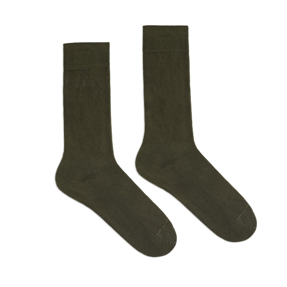 Klue Organic Cotton Solid Colour Socks In Khaki Size Eu 41-46 Uk 7-11.5