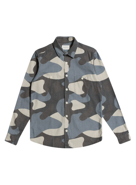 Far Afield Patch Pocket L/s Shirt In Flannel Navy/camo From