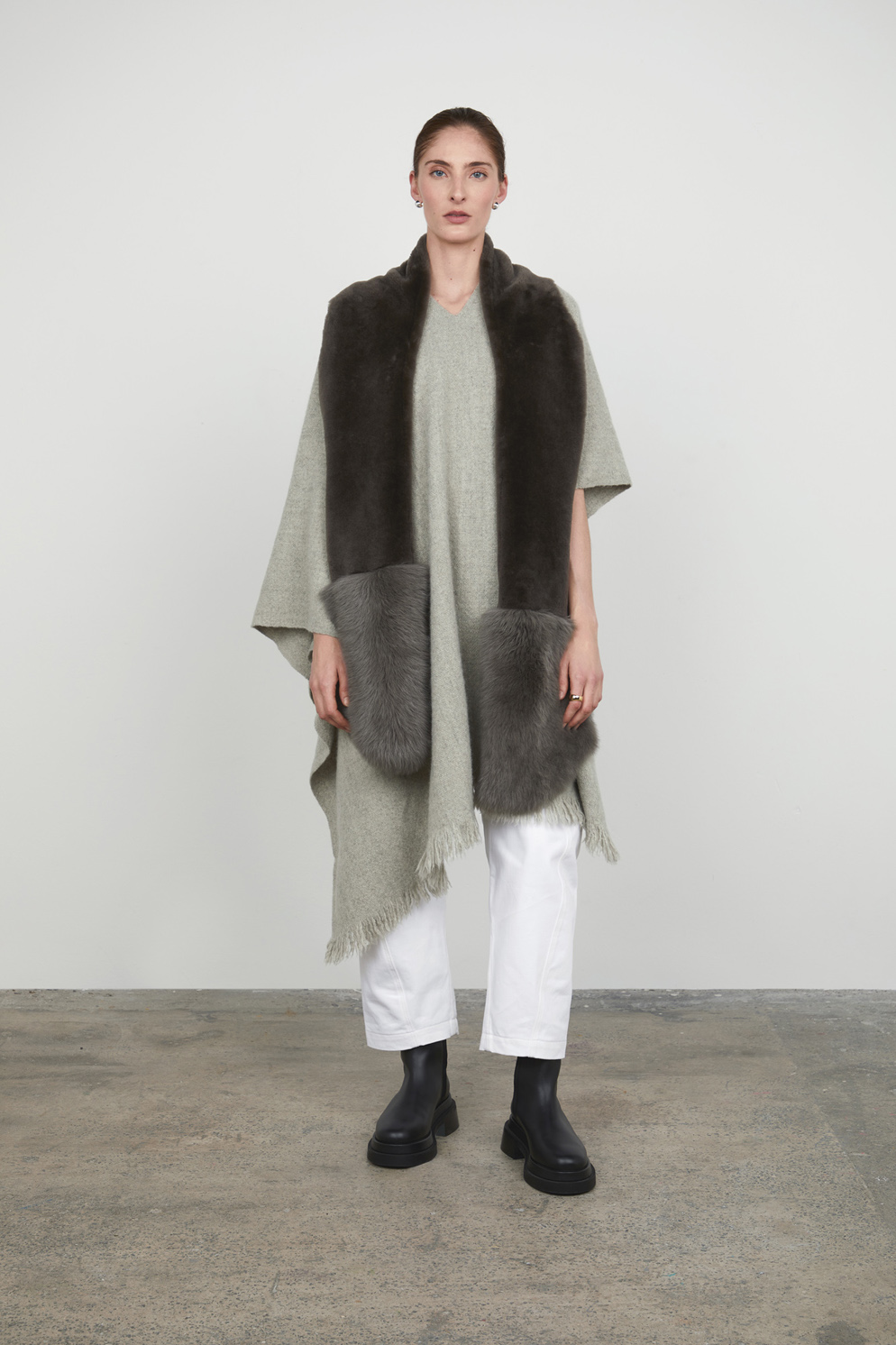 Mixed Textured Shearling Scarf