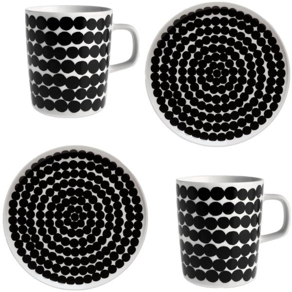 Marimekko Oiva / Siirtolapuutarha breakfast set 2 pieces mug + plate white, black
