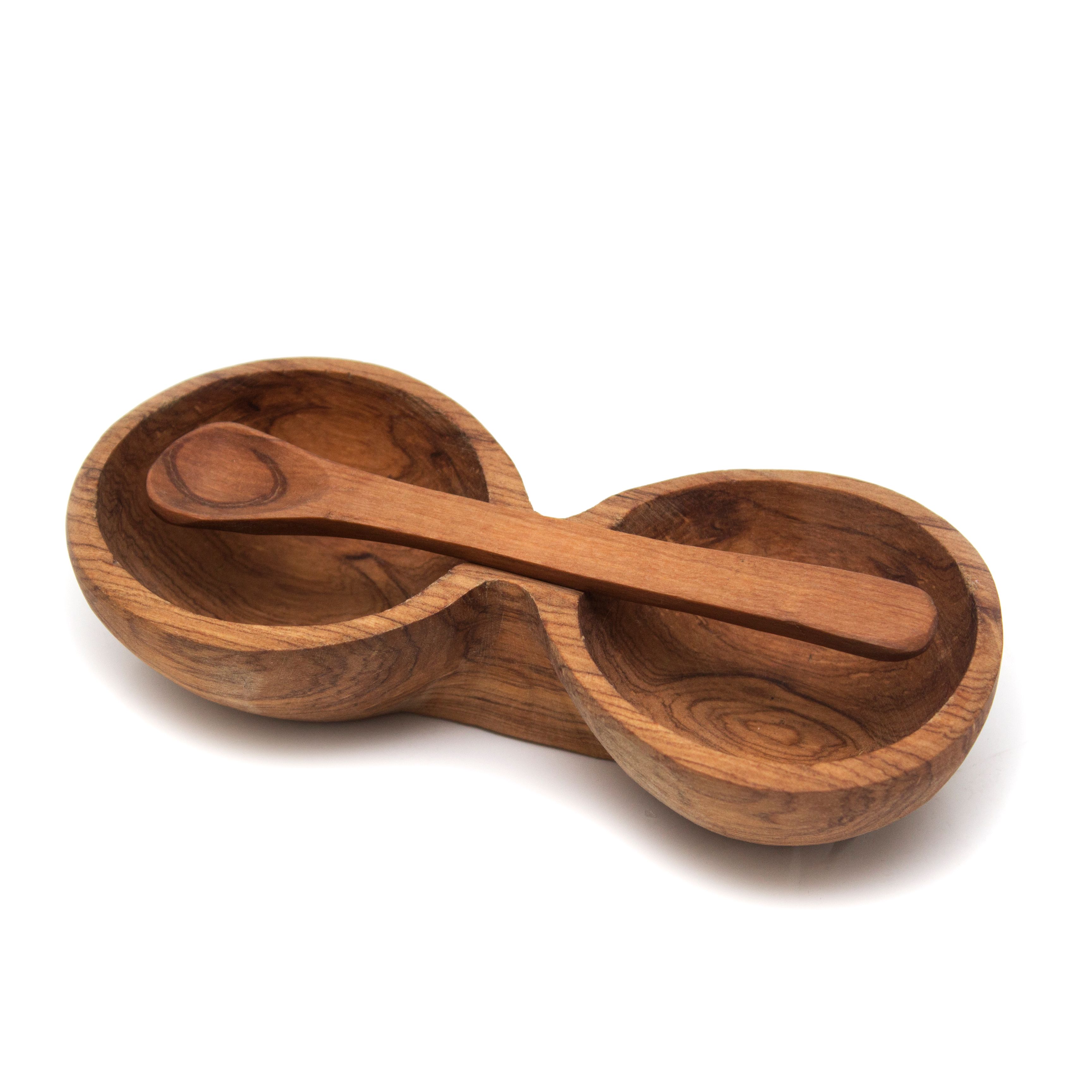 AARVEN Olive Wood Double Bowl and Spoon Set