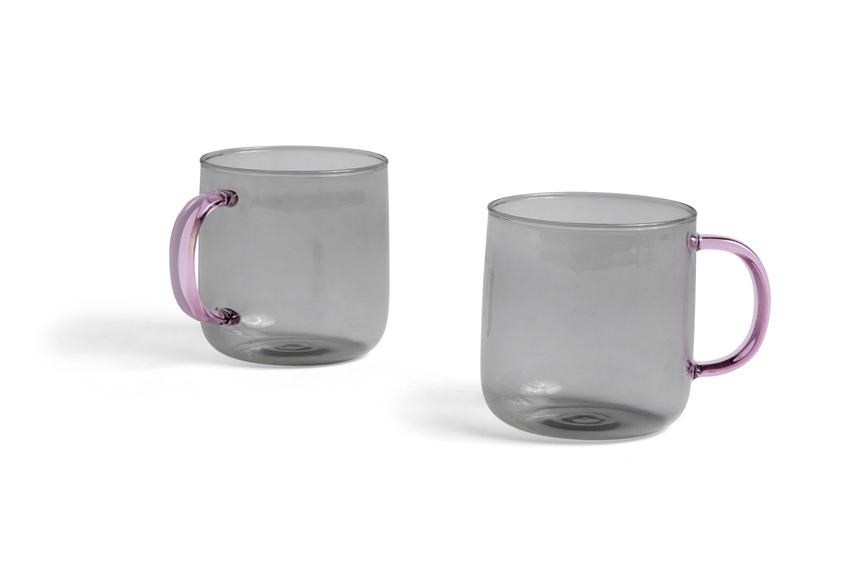 HAY Mug  set da 2 grigia con manico rosa 