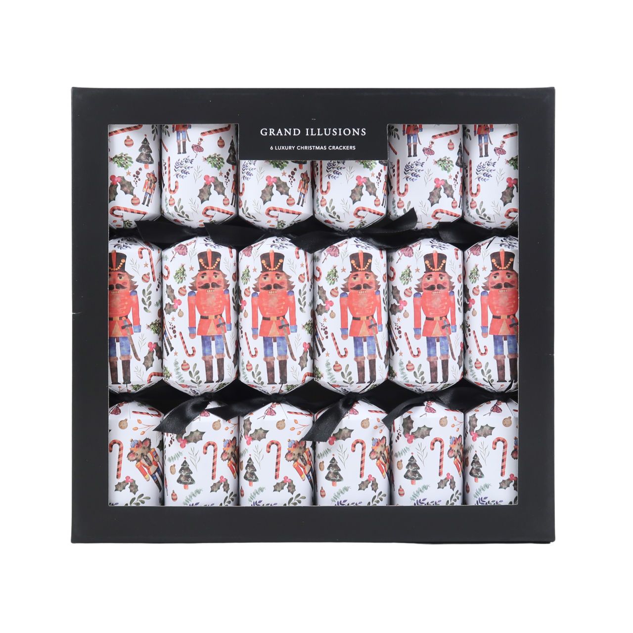 Grand Illusions Box of 6 Christmas Crackers – Nutcracker – White